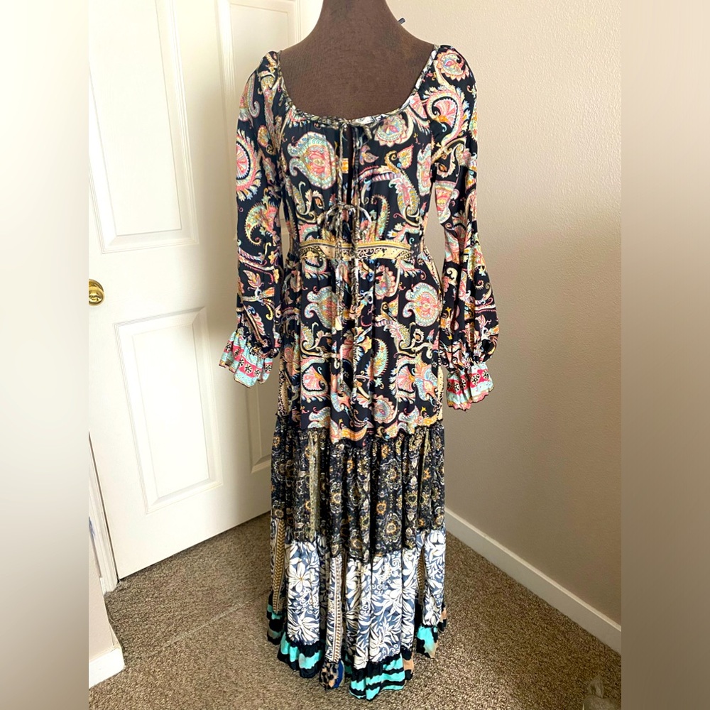 Karma Highway NWOT maxi dress, Boho, gypsy festival Paisley rich colors ruffle - Picture 3 of 16